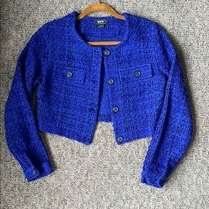 Anthropologie Blue Tweed Cropped Blazer